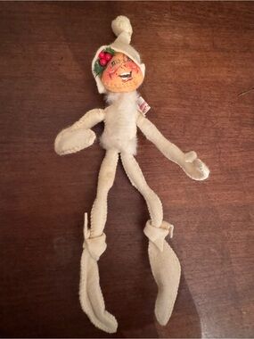 Annalee 1957 White Felt Christmas Elf with Holly Hat Vintage Holiday Doll